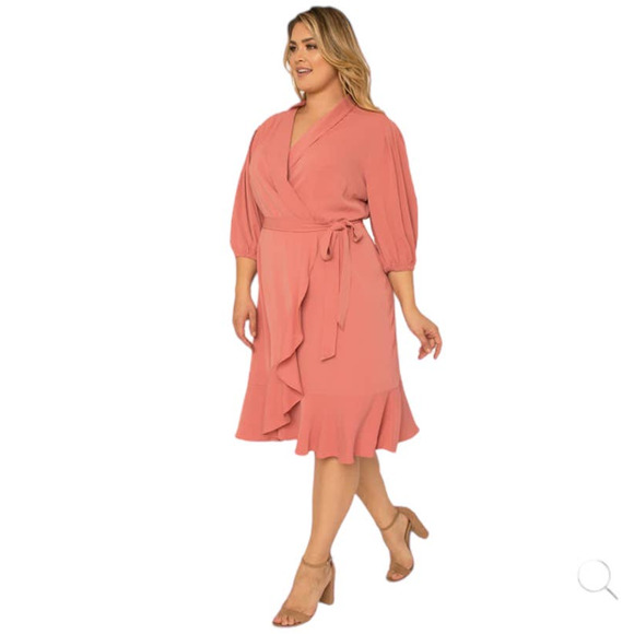 Standards & Practices NWOT Kylie Double Ruffles Wrap Dress Midi Size 2X Pink - Picture 3 of 11